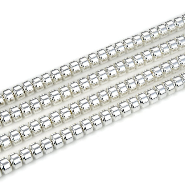 Grade A Natural Hematite Gemstone Rondelle Beads, Silver Plated, 1 Strand/15 Inch, 8x6mm, Hole ID 1mm, GFC9-2