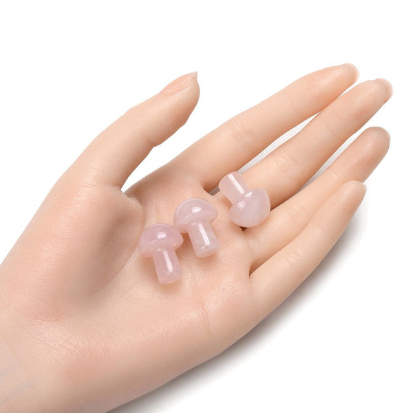 4pcs Natural Pink Rose Quartz Hand Carved Mushroom Gemstone, 20mm Loose Cut Stones, G3P-B3