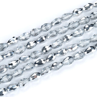 120pcs Creative Club Faceted Teardrop Crystal Glass Beads, Center Drilled, Silver Shade, 12x8mm, Hole ID 1mm, CCT-1232