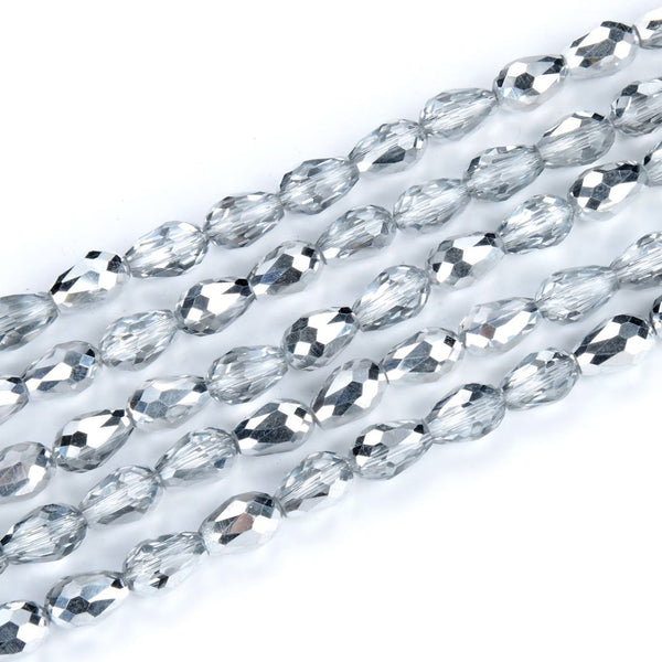 120pcs Creative Club Faceted Teardrop Crystal Glass Beads, Center Drilled, Silver Shade, 12x8mm, Hole ID 1mm, CCT-1232