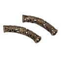 10pcs Large Hole Filigree Flower Curved Noodle Tube Beads, Antique Bronze Plated Brass, 30mm Long, Hole ID 3.5mm, CF51-B
