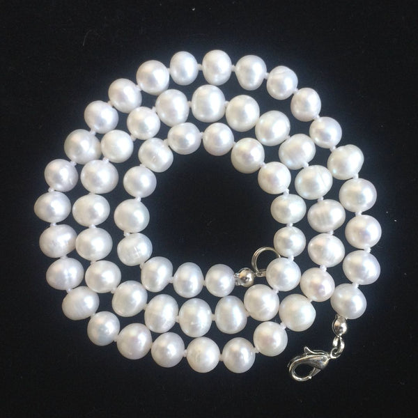 Natural Grade A+ Potato Round White Cultured Freshwater Pearl Necklace, 7-8mm Pearl Strand, Length Selections: 16 inch/18 Inch