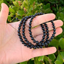 1 Strand Stretch Natural Black Agate Beaded Gemstone Bracelet, 6mm Beads, Length Selections: 7 inch/7.5 inch/8 inch