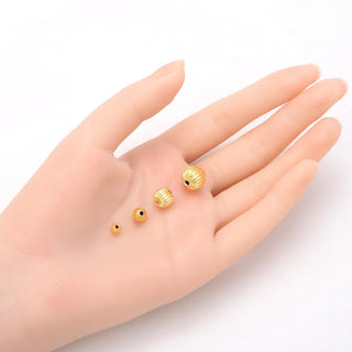 100pcs Sparkle Corrugated Melon Round Beads, 18K Yellow Gold Plated Brass, Size Selections: 6mm/8mm/10mm