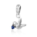 1pc 925 Sterling Silver Bird Charm, Freedom Lover September Birthstone Charm Drop, Blue Sapphire Cubic Zirconia CZ, 20mm Long, Hole ID 4.5mm, EC1-D9