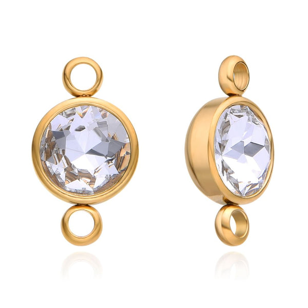 10pcs Grade A April Crystal Clear Birthstone Links, 18K Yellow Gold Plated Stainless Steel, Tarnish Resistant, 10mm, CCP37-4