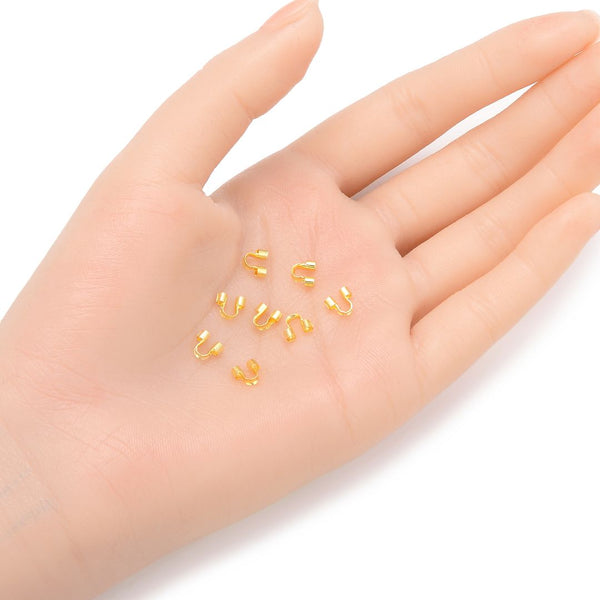 50pcs Tarnish Resistant Wire Guard Thread Protector, 18K Yellow Gold Plated Brass, Hole ID Selections: 0.5mm/1.6mm