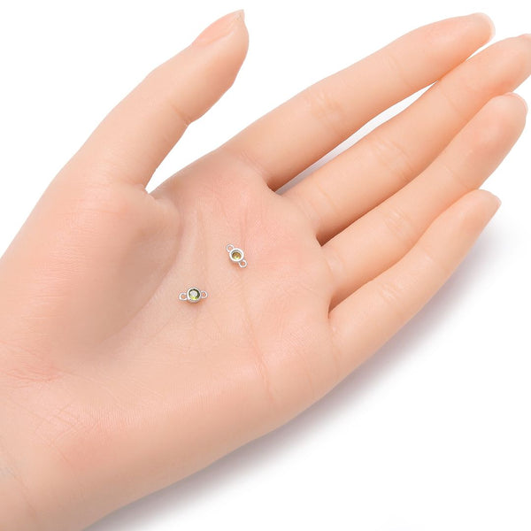 2pcs 925 Sterling Silver 4mm Tiny August Birthstone Links, Tarnish Resistant, Peridot Green Cubic Zirconia Gemstone Connector, SXP6-8