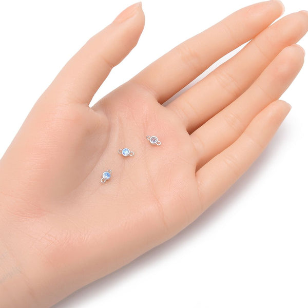 2pcs 925 Sterling Silver 4mm Tiny March Birthstone Links, Tarnish Resistant, Aquamarine Blue Cubic Zirconia Gemstone Connector, SXP6-3