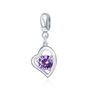 1pc 925 Sterling Silver Love Heart February Birthstone Charm Drop, Purple Amethyst Cubic Zirconia CZ, 26mm (1 inch) Long, Hole ID 4.5mm, EC1-E2