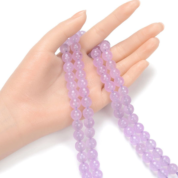 Natural Light Purple Lavender Jade Gemstone Faceted Round Beads, 10mm, Hole ID 1mm, 14 Inch/1 Strand, GH-G24