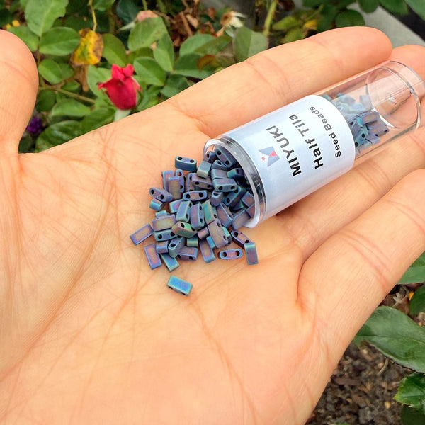 10g Miyuki Half Tila Seed Beads 5x2.3mm, Matte Rainbow Black (HTL-401FR)