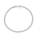 1pc 925 Sterling Silver Beaded Chain Bracelet, 3mm Beads, Tarnish Resistant White Gold Plated, Length Selections: 7 inch/7.5 inch/8 inch