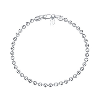 1pc 925 Sterling Silver Beaded Chain Bracelet, 3mm Beads, Tarnish Resistant White Gold Plated, Length Selections: 7 inch/7.5 inch/8 inch