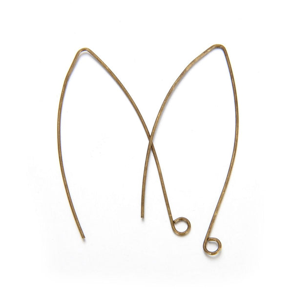 50pcs Marquise Earring Hooks, Antique Bronze Plated Brass, 0.7mm/21 Gauge, 45mm Long, CF247-4