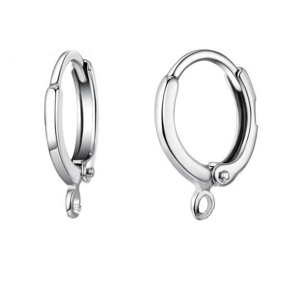 50pcs Round Hoop Huggie Leverback Earring Hooks, Sterling Silver Plated Brass, 14mm, CF262-1