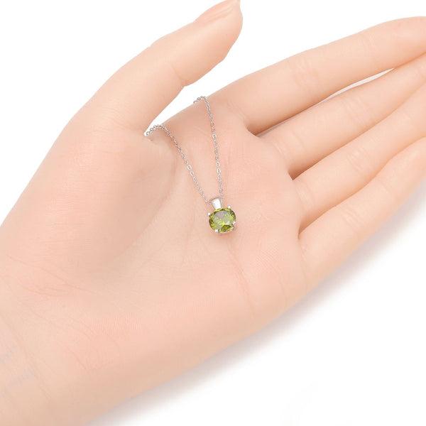 925 Sterling Silver August Birthstone Solitaire Necklace, 8mm/2 Carat Green Peridot Cubic Zirconia CZ, Length Selections: 16 inch/18 inch