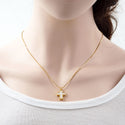 1pc Natural Druzy Crystal Pendant Necklace, Clear AB Cross Drop Small Gemstone Pendant, 18 inch Gold Plated Stainless Steel Chain, GGP20-5