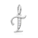 1pc 925 Sterling Silver Letter T Charm, Tarnish Resistant Rhodium Plated, Cubic Zirconia CZ Name Initial Pendant Drop,SSP-C20