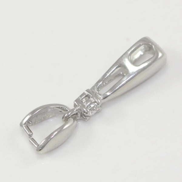 1pc 925 Sterling Silver 25mm Long Pinch Bail, Pendant Clasp, Tarnish Resistant Rhodium Plated, Cubic Zirconia CZ, SS39