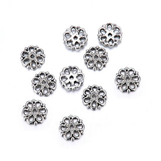 200pcs Filigree Flower Bead Caps, 9mm Bead End Caps, Antique Silver, MC-AB3