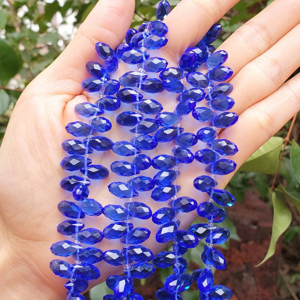 200pcs Creative Club Faceted Teardrop Briolette Crystal Glass Beads, Pendant Drop, Sapphire Blue, 12x6mm, Hole ID 1mm, CCT2-13