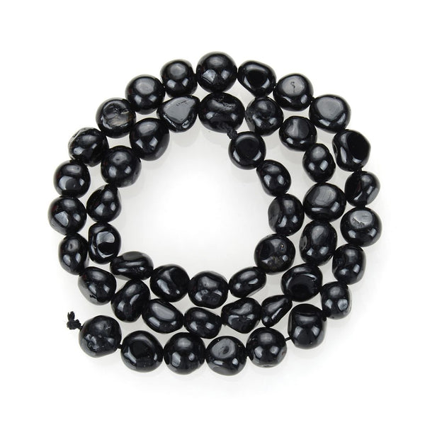 Natural Black Tourmaline Gemstone Oval Tumbled Pebble Beads, Irregular, 5mm to 9mm, Hole ID 1mm, 15 Inch/1 Strand, GZ12-46