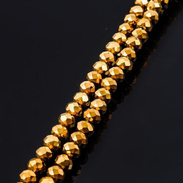 140pcs Creative Club Faceted Rondelle Crystal Glass Beads, Gold Aurum, 8x6mm, Hole ID 1.1mm, CCR833