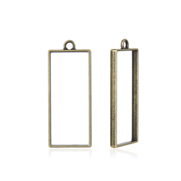 20pcs Open Back Rectangle Bezel Blanks, Pendant Base, Large Resin Mold, Tarnish Resistant Antique Bronze, 49x 20mm, CF287-10