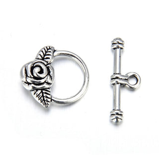 Adabele 20 Sets Rose Flower Toggle Clasp, T-Bar Jewelry Closure, 19mm (0.75 Inch), Antique Silver, MC-AF11