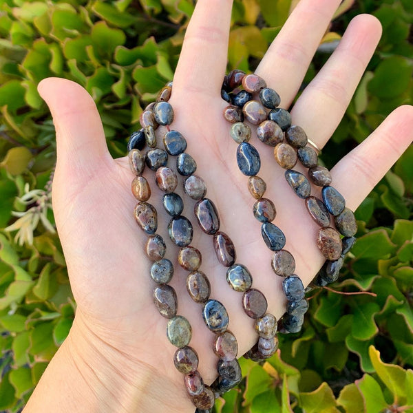 Natural Pietersite Hawks Eye Tiger Eye Gemstone Oval Tumbled Pebble Beads, Irregular, 8mm to 10mm, Hole ID 1mm, 15 Inch/1 Strand, GZ12-83