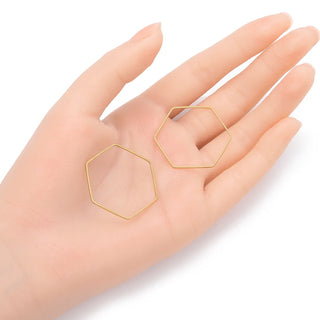 20pcs Raw Brass Hexagon Beading Hoop Connector, Open Back Bezel, Unplated/Uncoated, Size Selections: 20mm/26mm/30mm