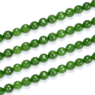Natural Green Jade Gemstone Faceted Round Beads, 6mm, Hole ID 0.9mm, 2 Strands/28 Inch Total, GH-E19