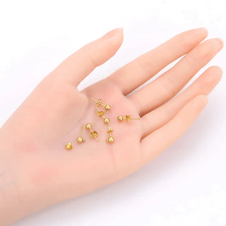 50pcs Raw Brass Ball Earring Posts, Closed Ring, 50pcs Earring Backs, Unplated/Uncoated, Ball Size Selections: 3mm/3.5mm/4mm/5mm