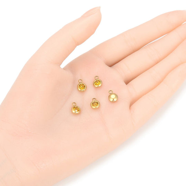 10pcs Grade A November Topaz Yellow Birthstone Charm Drops, 18K Yellow Gold Plated Stainless Steel, Tarnish Resistant, 6mm, CCP33-11