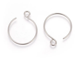 100pcs 316 Stainless Steel Round Hoop Earring Hooks (12mm/15mm/20mm)