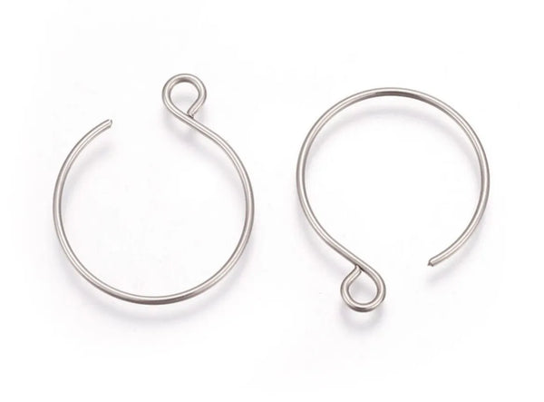 100pcs 316 Stainless Steel Round Hoop Earring Hooks (12mm/15mm/20mm)