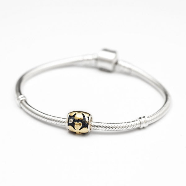1pc Solid 925 Sterling Silver Gold Heart Cross Charm Faith Bead Charm, Compatible with Pandora All Other Charm Bracelet, EC184