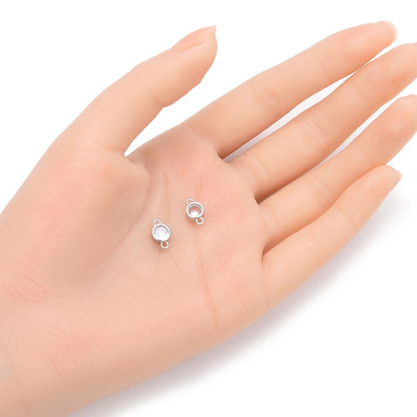 2pcs 925 Sterling Silver 6mm April Birthstone Links, Tarnish Resistant, Clear Cubic Zirconia Gemstone Connector, SXP10-4