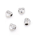 20pcs Best Mom Love Heart Large Hole Beads, Hole ID 4.5mm, Antique Silver, Zinc Alloy Metal, MEC-B8