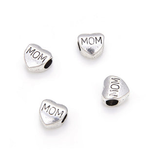 20pcs Best Mom Love Heart Large Hole Beads, Hole ID 4.5mm, Antique Silver, Zinc Alloy Metal, MEC-B8