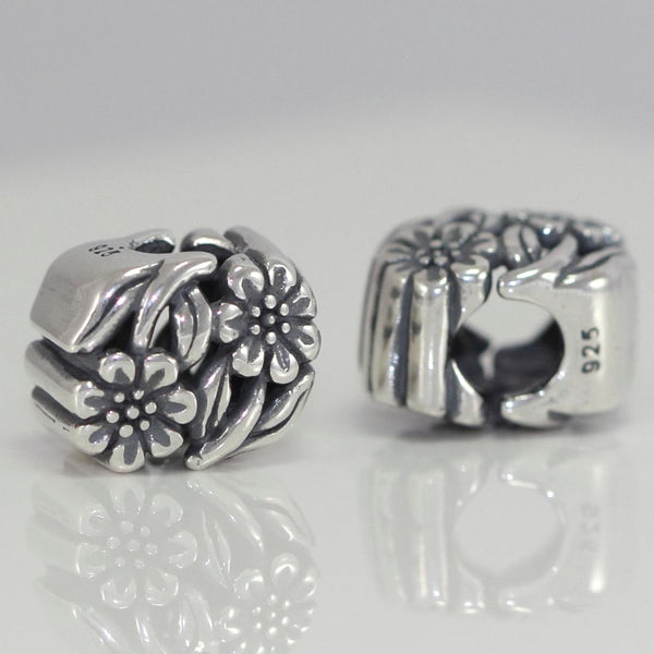 1pc Solid 925 Sterling Silver Flower Bead Charm, Compatible with Pandora All Other Charm Bracelet, EC238