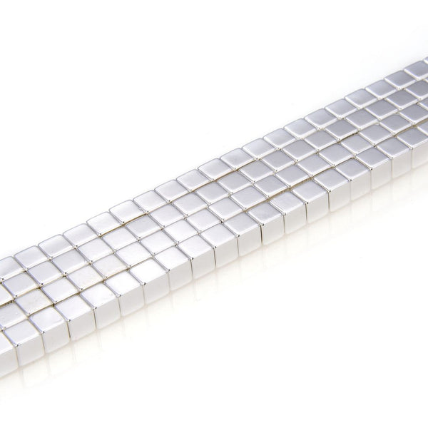 Grade A Natural Hematite Gemstone Cube Beads, Silver Plated, 2 strands/190pcs Beads, 4mm/Small Tiny, Hole ID 1mm, GFC-K2