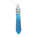 1pc Natural Blue Agate Hexagonal Pile Gemstone Pendant Necklace, 18 Inch Surgical Stainless Steel Chain, GGP-B3
