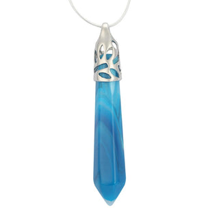 1pc Natural Blue Agate Hexagonal Pile Gemstone Pendant Necklace, 18 Inch Surgical Stainless Steel Chain, GGP-B3