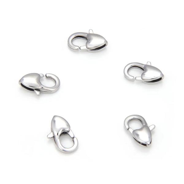 10pcs 304 Stainless Steel Heart Trigger Clasps with Jump Rings (14mm/16mm)