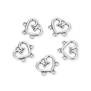 20pcs Love Heart Links, 4 Closed Rings, 15.7mm (0.62 Inch) Double Sided Connector, Antique Silver, MC-D3