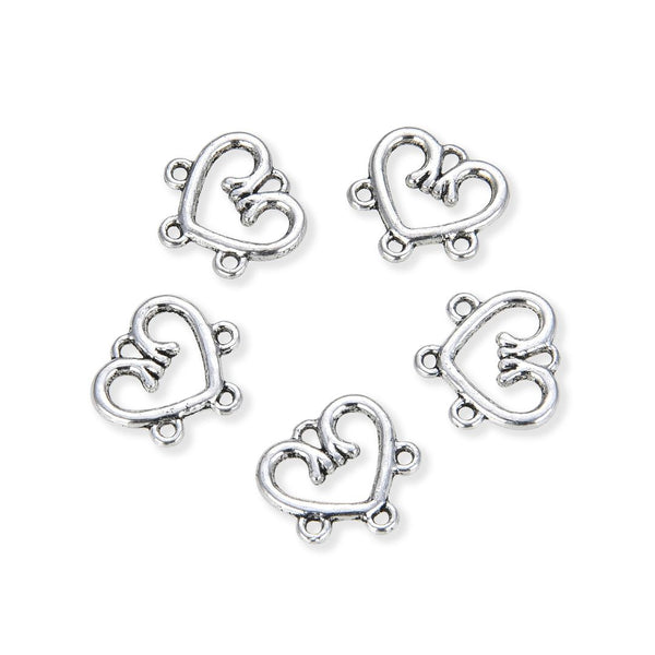 20pcs Love Heart Links, 4 Closed Rings, 15.7mm (0.62 Inch) Double Sided Connector, Antique Silver, MC-D3