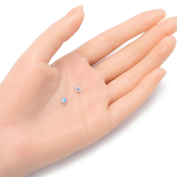 2pcs 925 Sterling Silver 4mm Tiny December Birthstone Links, Tarnish Resistant, Blue Topaz Cubic Zirconia Gemstone Connector, SXP6-12