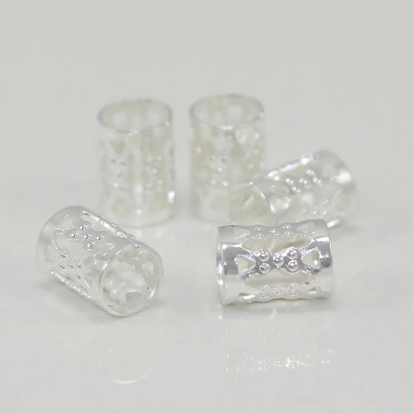 100pcs Large Hole Filigree Tube Beads, Sterling Silver Plated Brass, 8x6mm, Hole ID 4.9mm, CF106-S